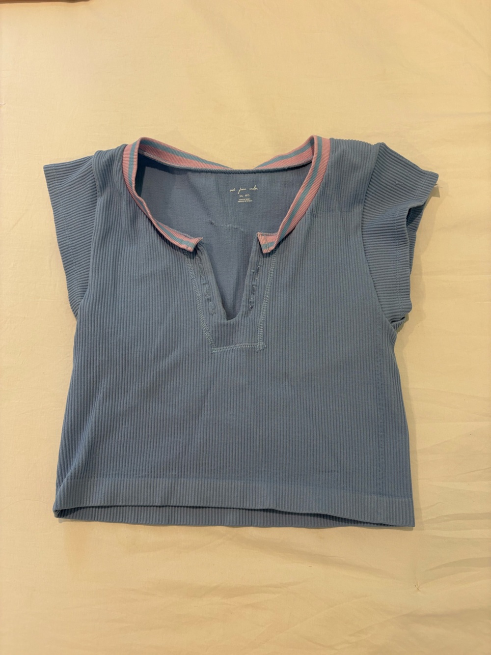 Urban Outfitters Powder Blue Ribbed Polo with Pink Trim